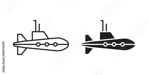 Submarine icon vector Illustration and outline Icons. vector silhouette.