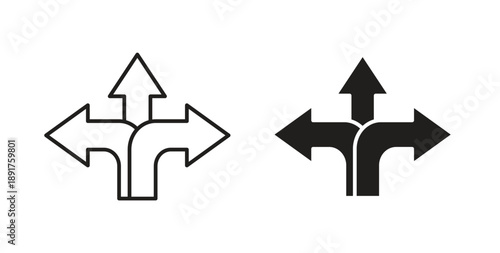 Three directions icon vector Illustration and outline Icons. vector silhouette.