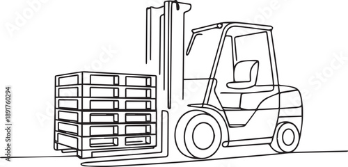 Forklift lifting a pallet in a warehouse from a side viewpoint