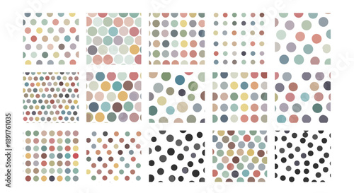 Collection of colorful polka dot patterns in various styles and sizes