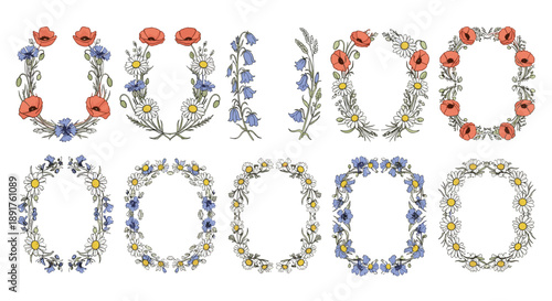 Set of floral alphabet letters arranged in a decorative style