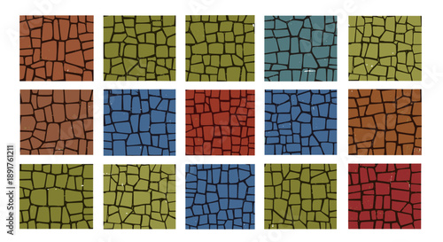 Set of colorful cracked earth textures in various shades and patterns