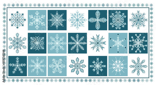 Collection of various snowflakes with intricate patterns and details
