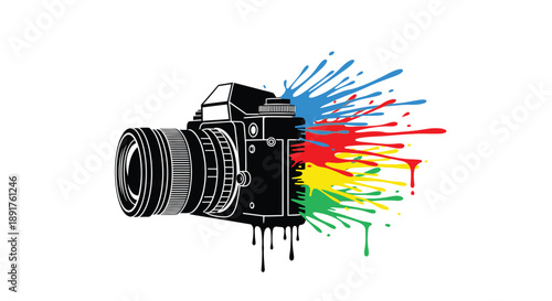 Camera with colorful paint splash artistic design illustration