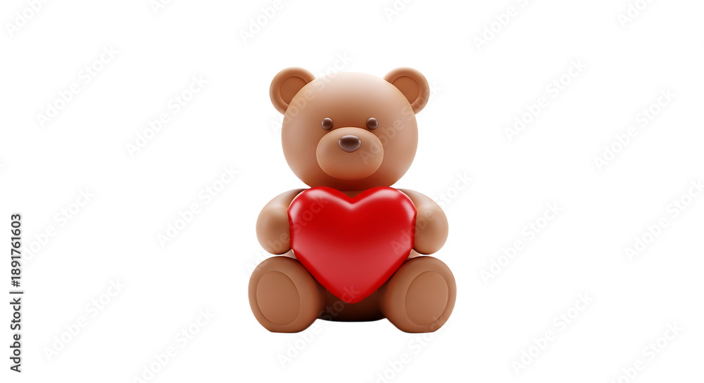 Obraz premium A cute teddy bear holding a red heart on transparent background
