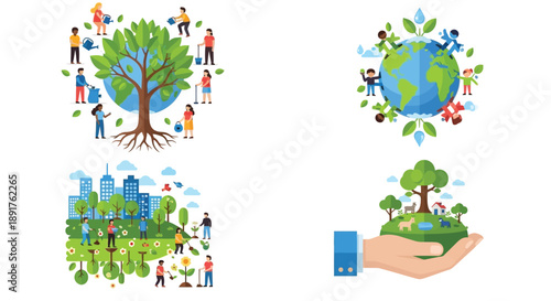 People protecting the planet environmental awareness and sustainability concepts