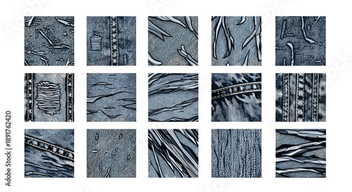Closeup of textured denim fabric with detailed stitching and weave