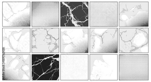 Collection of various marble textures with unique patterns and colors