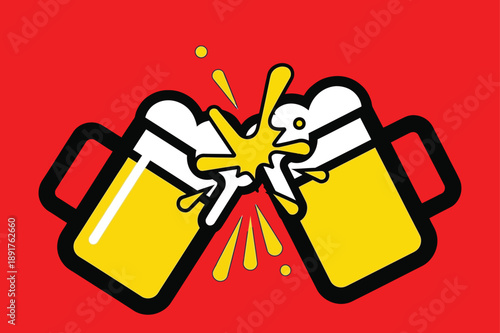 Minimal Beer Toast Graphic Logo Illustration