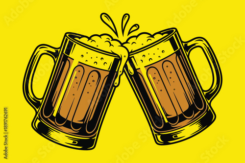 Black Silhouette Beer Cheers Flat Logo