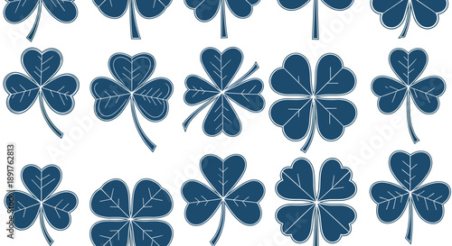 Pattern of four leaf clovers in dark blue