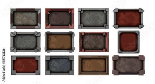 Collection of various textured and colored concrete slabs and tiles