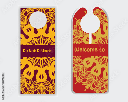 Minimalist open close hanging tag with artistic background design