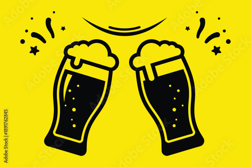 Flat Design Beer Mug Toast Silhouette Logo