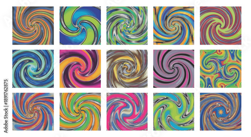 Collection of colorful abstract swirl patterns with vibrant hues