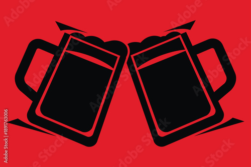 Black and White Beer Cheers Flat Logo Design