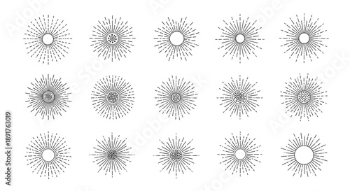 Collection of various sunburst and starburst graphic designs