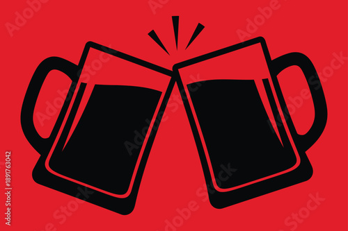 Minimalist Beer Mug Toast Silhouette Logo Illustration