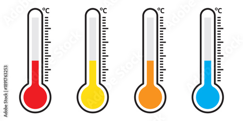 Thermometer hot cold temperature vector icon set.