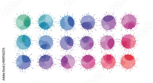 Set of colorful paint splashes in various shades