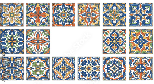 Colorful mosaic tiles with intricate geometric patterns and vibrant hues