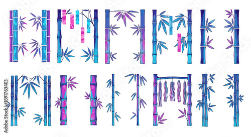 Colorful tropical palm trees and leaves pattern