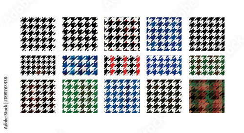 Collection of various houndstooth pattern designs in different colors and styles