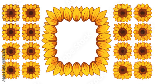 Sunflower frame with sunflower flowers