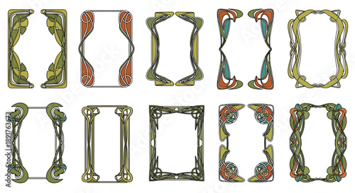 Set of decorative vintage picture frames with ornate designs and textures