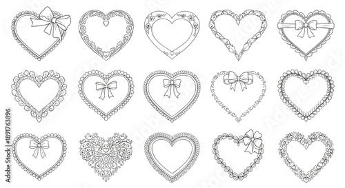 Collection of decorative handdrawn heart illustrations for design