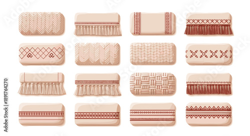 Collection of various patterned woven textiles and fabric samples