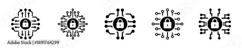 Cyber security shield icon with padlock and circuit board, digital protection concept, data encryption and secure network, technology and privacy symbol, modern abstract design