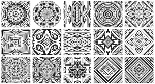 Collection of black and geometric patterns with intricate designs