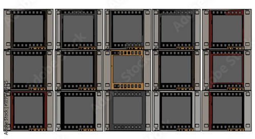 Collection of vintage film strips with empty frames and sprockets