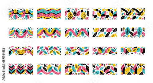 Collection of colorful decorative washi tapes with vibrant patterns