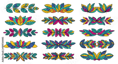 Collection of colorful embroidered floral patterns for decorative design