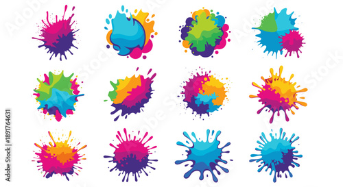 Collection of colorful paint splashes and splatters