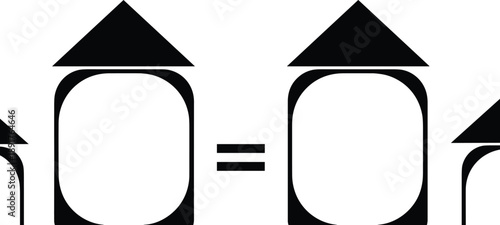 Geometric shape comparison puzzle illustration, symmetry and visual logic concept, black and white design, educational and cognitive challenge