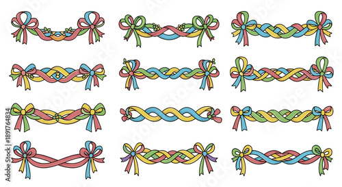 Collection of colorful decorative bows with ribbons and knots