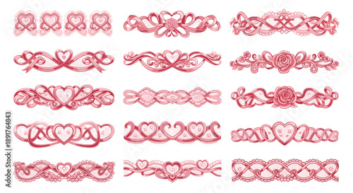 Collection of pink lace trims with intricate patterns and delicate designs