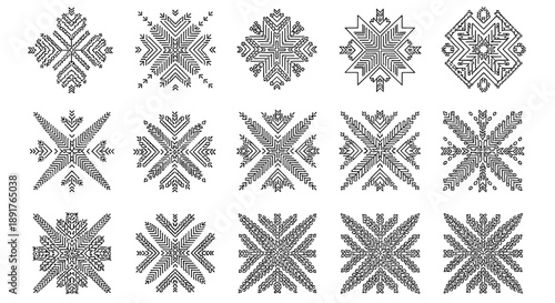 Collection of intricate snowflake patterns with detailed designs
