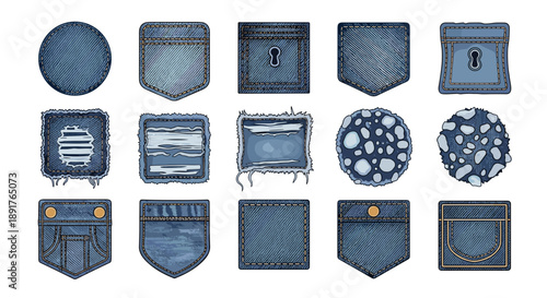 Collection of blue padlocks and security icons textured