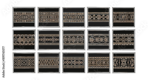 Collection of traditional woven textile patterns in various designs