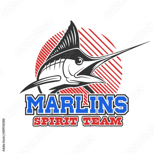 Vector logo of the Marlins, mascot for a water sports team