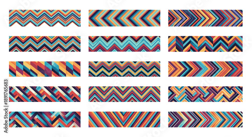 Collection of colorful zigzag and chevron pattern designs for textiles