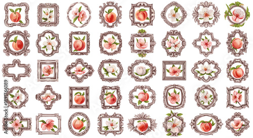 Collection of decorative floral wreaths and frames for design