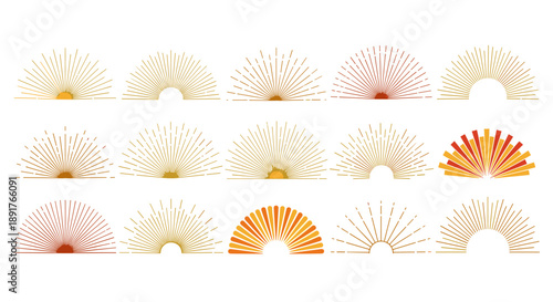 Collection of colorful fireworks displays in various shapes and sizes