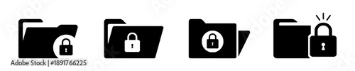 Folder icons with padlock symbol signifying privacy security and locked document access isolated on white background simple flat design collection of protected data storage concepts