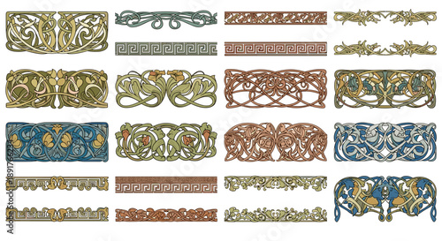 Collection of ornate vintage decorative metal borders and trims