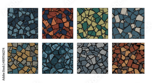 Collection of colorful mosaic tiles with various shades and patterns